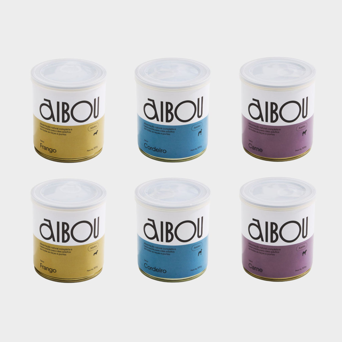 Trial Pack Aibou com seis latas de comida natural nos sabores carne, frango e cordeiro